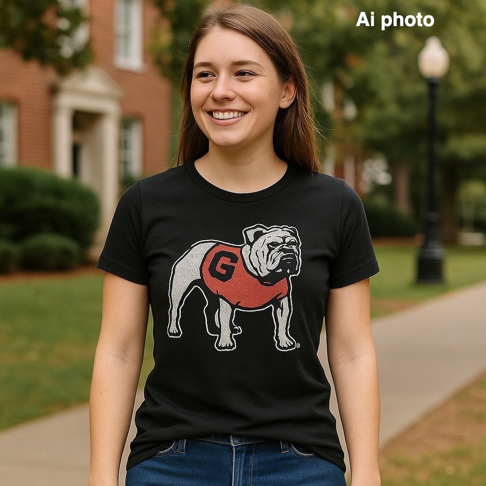 League Collegiate Georgia Bulldogs T Shirt Womens M. Slim Fit Black Go DAWGS